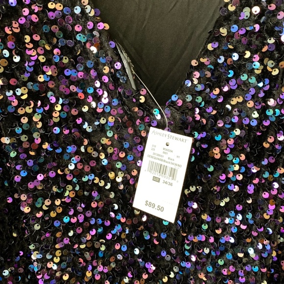 NWT Ashley Stewart Sequined Long Sleeve Dress Size 34/36 - Picture 4 of 8
